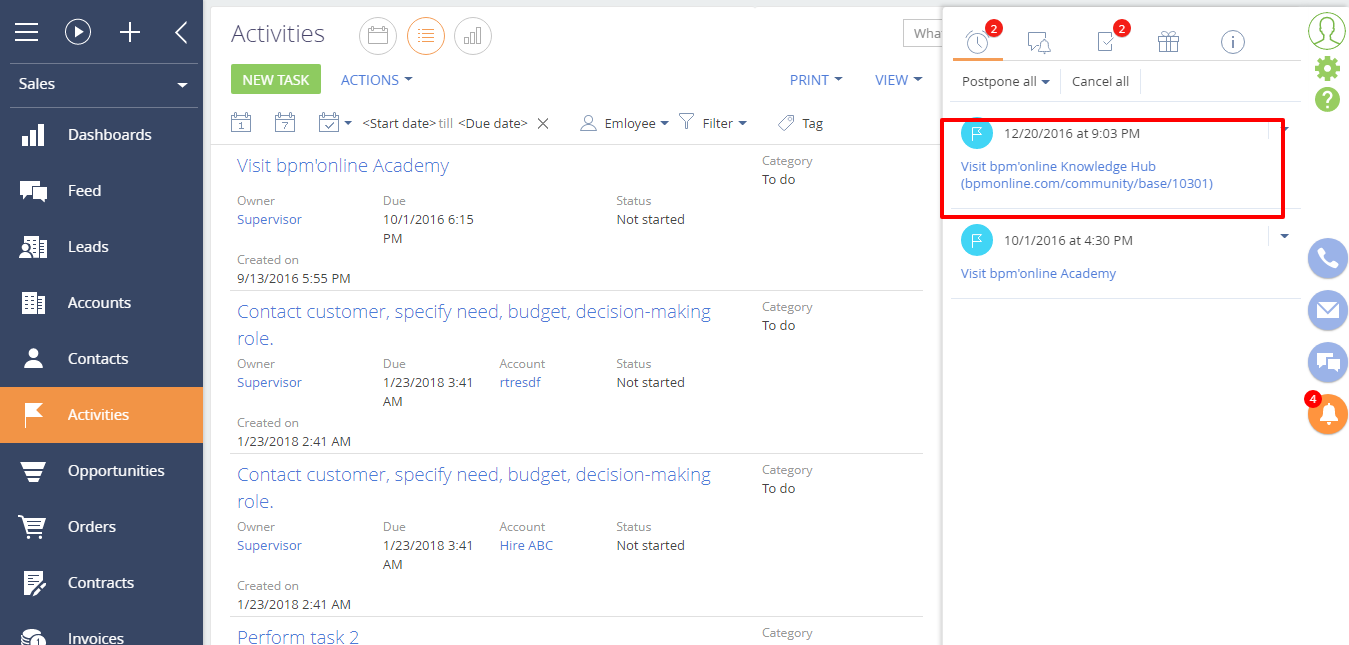 Need to add contact link in notification(Sidebar notification). Community Creatio